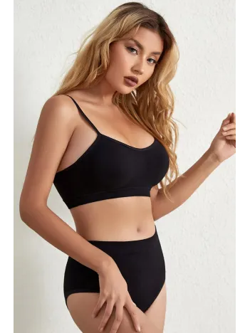 Kadın Siyah Kaşkorse Yüksek Bel Kapsız Sütyen Külot Takım – Modern, Konforlu Ve Günlük Kombinlere Uygun