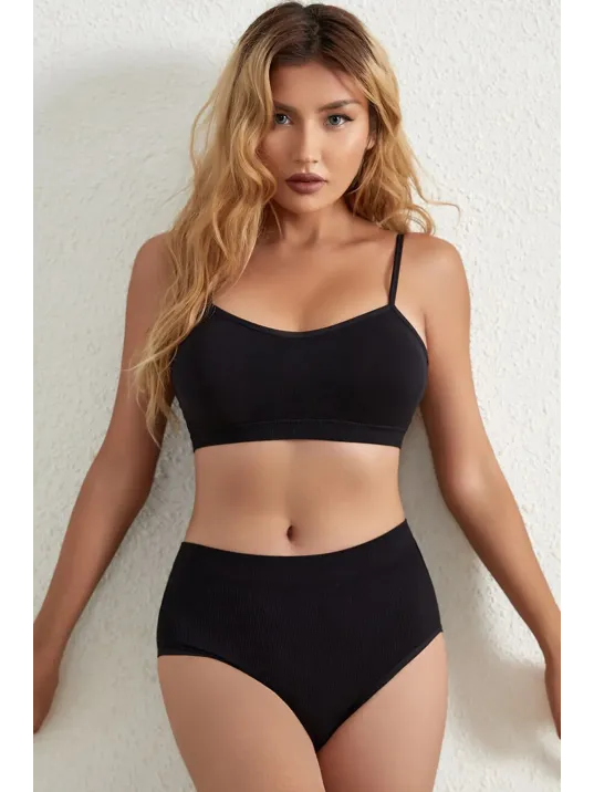 Kadın Siyah Kaşkorse Yüksek Bel Kapsız Sütyen Külot Takım – Modern, Konforlu Ve Günlük Kombinlere Uygun