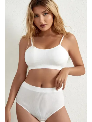 Kadın Beyaz Kaşkorse Yüksek Bel Kapsız Sütyen Külot Takım – Modern, Konforlu Ve Günlük Kombinlere Uygun