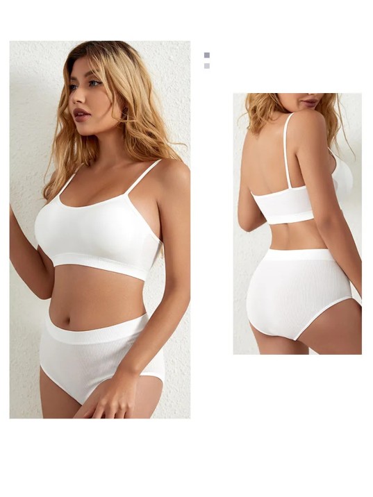 Kadın Beyaz Kaşkorse Yüksek Bel Kapsız Sütyen Külot Takım – Modern, Konforlu Ve Günlük Kombinlere Uygun