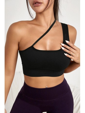 Kadın Siyah Tek Omuzlu Çapraz Askılı Crop Top Büstiyer – Modern Ve Şık Tasarım