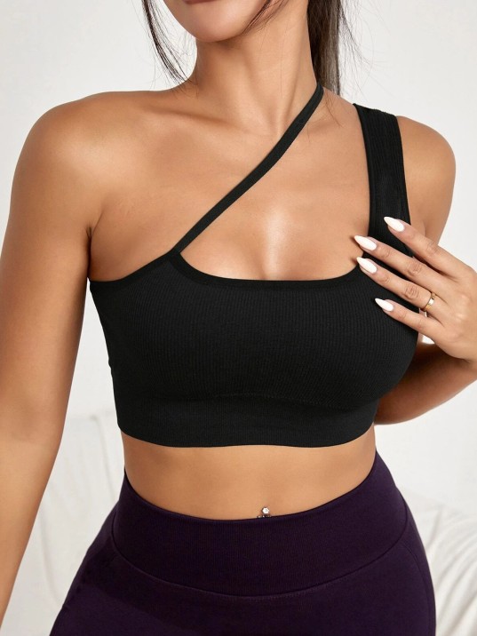 Kadın Siyah Tek Omuzlu Çapraz Askılı Crop Top Büstiyer – Modern ve Şık Tasarım Kadın Siyah Tek Omuzlu Çapraz Askılı Crop Top Büstiyer – Modern ve Şık Tasarım