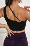 Kadın Siyah Tek Omuzlu Çapraz Askılı Crop Top Büstiyer – Modern Ve Şık Tasarım