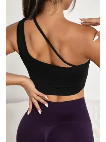 Kadın Siyah Tek Omuzlu Çapraz Askılı Crop Top Büstiyer – Modern Ve Şık Tasarım