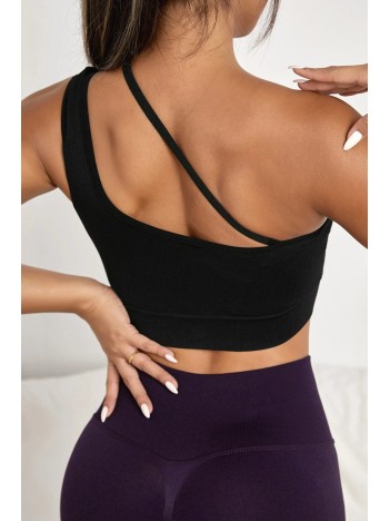 Kadın Siyah Tek Omuzlu Çapraz Askılı Crop Top Büstiyer – Modern Ve Şık Tasarım