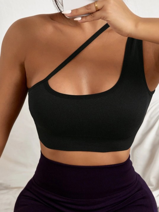 Kadın Siyah Tek Omuzlu Çapraz Askılı Crop Top Büstiyer – Modern Ve Şık Tasarım Kadın Siyah Tek Omuzlu Çapraz Askılı Crop Top Büstiyer – Modern Ve Şık Tasarım
