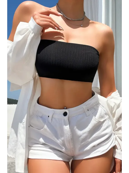 Kadın Siyah Straplez Sütyen Ve Yüksek Bel Külot Takım – Modern, Konforlu Ve Günlük Kombinlere Uygun