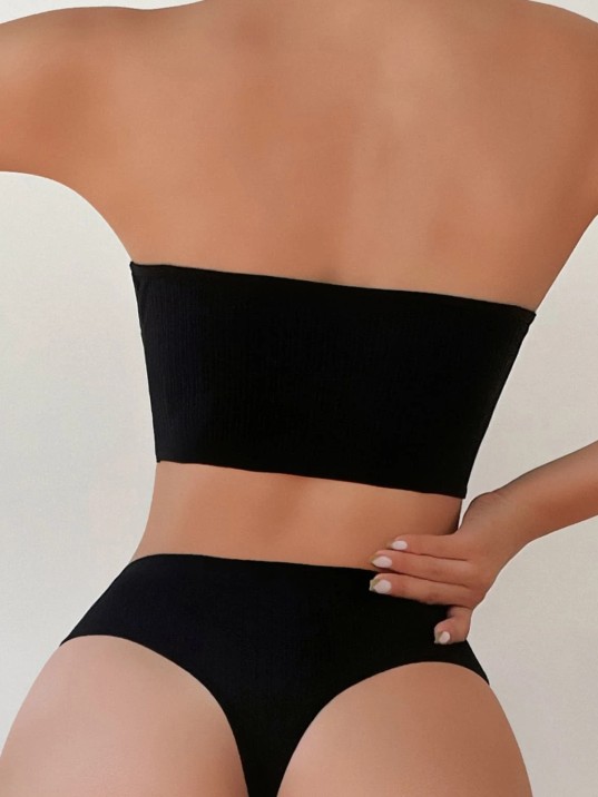 Kadın Siyah Straplez Sütyen Ve Yüksek Bel Külot Takım – Modern, Konforlu Ve Günlük Kombinlere Uygun