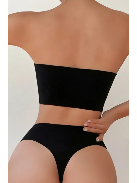 Kadın Siyah Straplez Sütyen Ve Yüksek Bel Külot Takım – Modern, Konforlu Ve Günlük Kombinlere Uygun