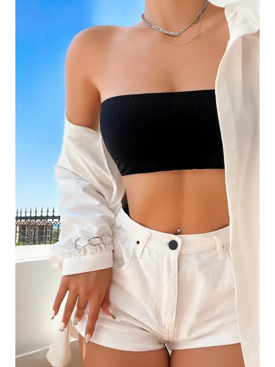 Kadın Siyah Straplez Sütyen Ve Yüksek Bel Külot Takım – Modern, Konforlu Ve Günlük Kombinlere Uygun