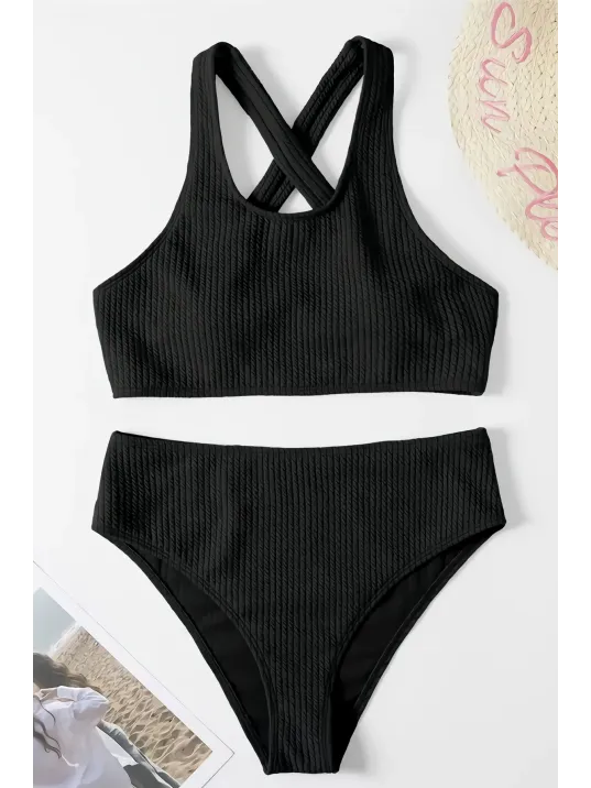 Kadın Siyah Çapraz Sırt Detaylı Iç Çamaşır Takımı – Modern, Konforlu Ve Günlük Kombinlere Uygun
