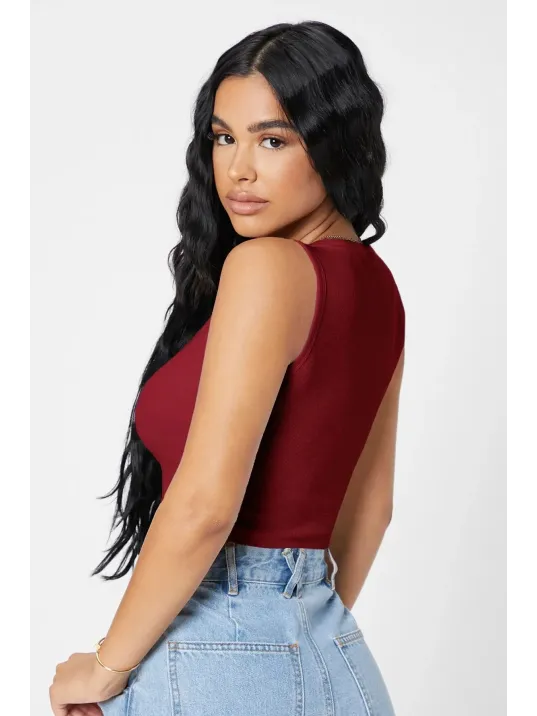 Kadın Bordo Kare Yaka Crop Top Bluz – Şık, Rahat Ve Kolay Kombinlenebilir