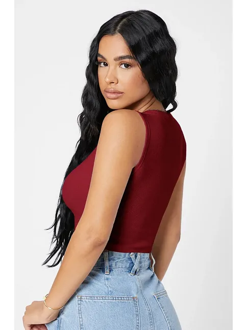 Kadın Bordo Kare Yaka Crop Top Bluz – Şık, Rahat Ve Kolay Kombinlenebilir