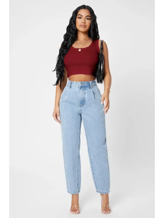 Kadın Bordo Kare Yaka Crop Top Bluz – Şık, Rahat Ve Kolay Kombinlenebilir