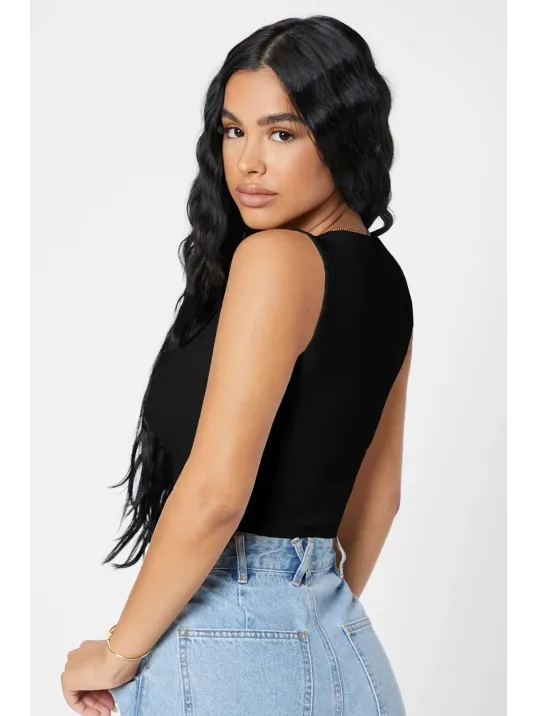 Kadın Siyah Kare Yaka Crop Top Bluz – Şık, Rahat Ve Kolay Kombinlenebilir