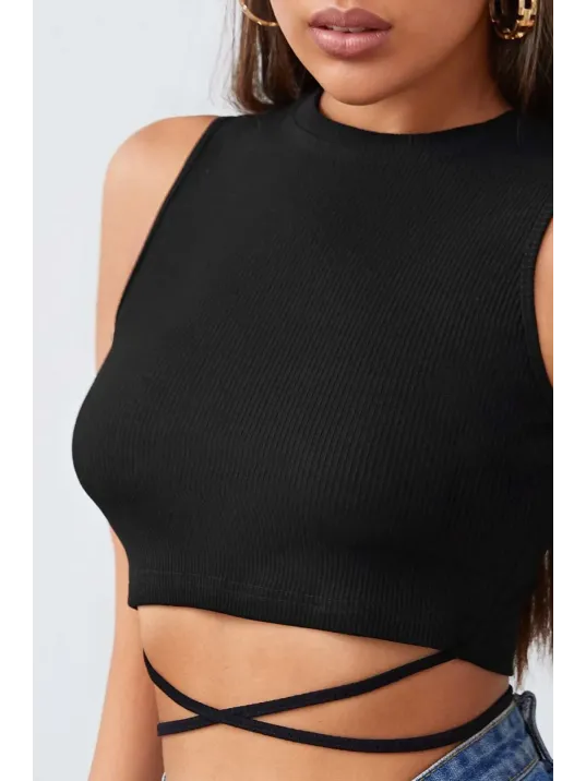 Kadın Siyah Çapraz Bağlamalı Crop Top Büstiyer – Modern Ve Şık Tasarım