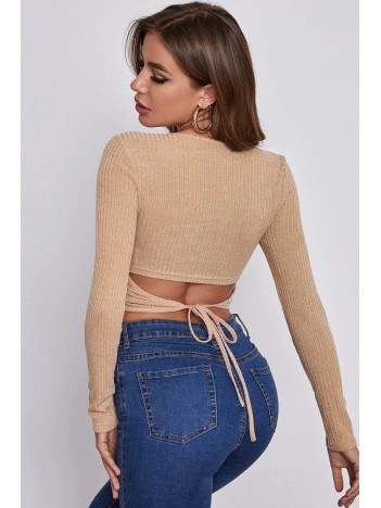 Kadın Krem Uzun Kollu Arkadan Bağlamalı Bluz – Şık, Rahat Ve Kolay Kombinlenebilir