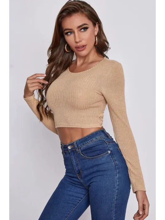 Kadın Krem Uzun Kollu Arkadan Bağlamalı Bluz – Şık, Rahat Ve Kolay Kombinlenebilir