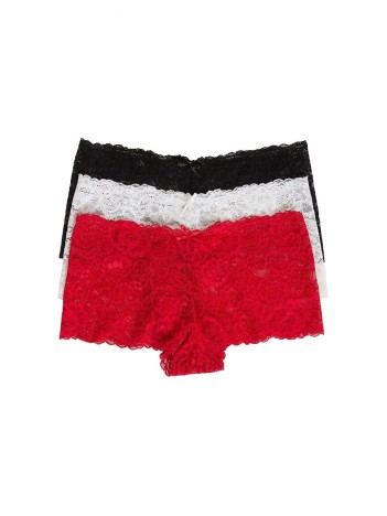 Kadın Siyah Beyaz Kırmızı 3'lü Paket Dantel Tanga Şort Külot – Modern ve Şık Tasarım