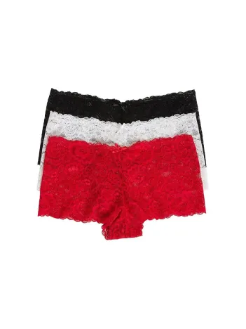 Kadın Siyah Beyaz Kırmızı 3'lü Paket Dantel Tanga Şort Külot – Modern Ve Şık Tasarım