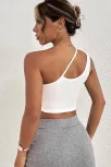Kadın Beyaz Tek Omuzlu Çapraz Askılı Crop Top Büstiyer