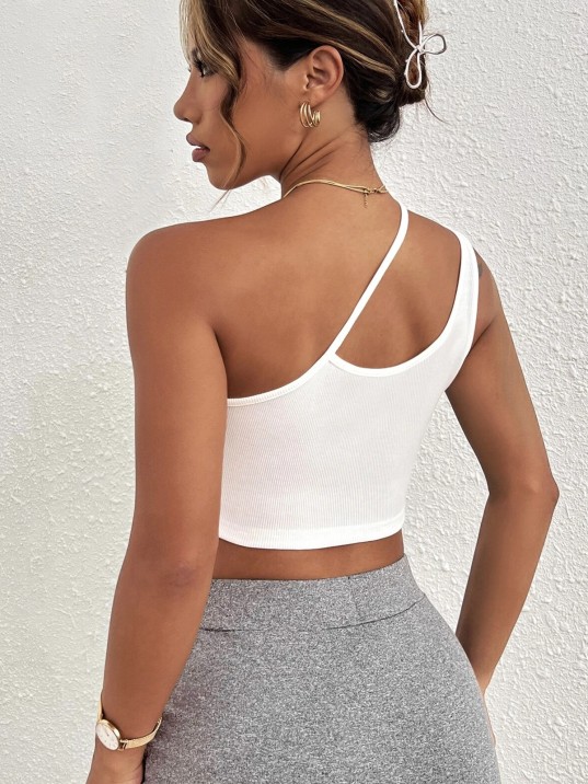 Kadın Beyaz Tek Omuzlu Çapraz Askılı Crop Top Büstiyer