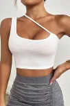 Kadın Beyaz Tek Omuzlu Çapraz Askılı Crop Top Büstiyer