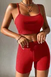 Kadın Kırmızı Şortlu Kaşkorse Gecelik Takım – Modern, Konforlu Ve Günlük Kombinlere Uygun