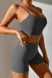 Kadın Antrasit Gri Şortlu Kaşkorse Gecelik Takım – Modern, Konforlu Ve Günlük Kombinlere Uygun