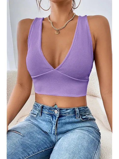 Kadın Lila Çapraz Sırt Detaylı Şık Crop Top Büstiyer