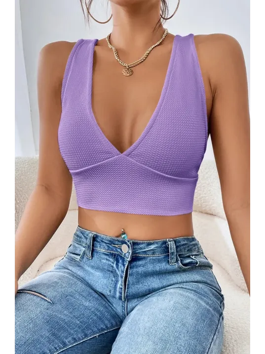 Kadın Lila Çapraz Sırt Detaylı Şık Crop Top Büstiyer