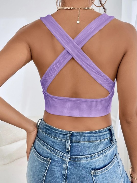 Kadın Lila Çapraz Sırt Detaylı Şık Crop Top Büstiyer Kadın Lila Çapraz Sırt Detaylı Şık Crop Top Büstiyer