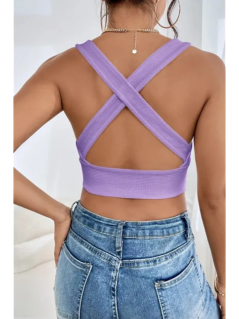 Kadın Lila Çapraz Sırt Detaylı Şık Crop Top Büstiyer