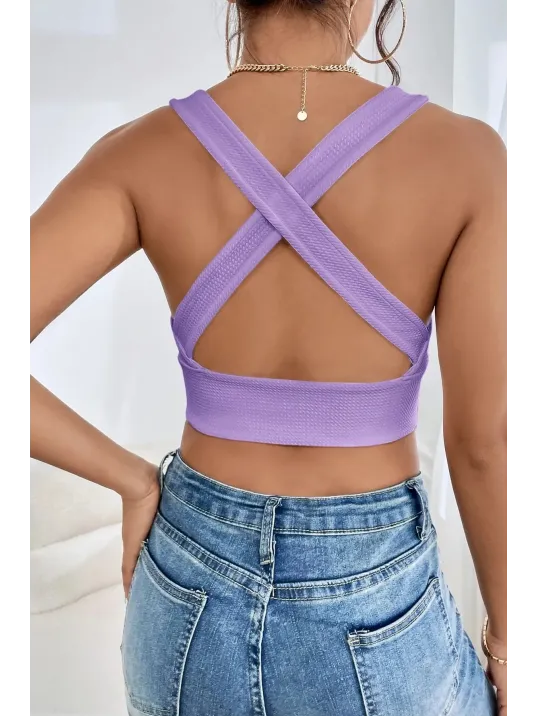 Kadın Lila Çapraz Sırt Detaylı Şık Crop Top Büstiyer