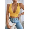 Kadın Sarı Çapraz Sırt Detaylı Şık Crop Top Büstiyer – Modern ve Şık Tasarım