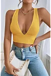 Kadın Sarı Çapraz Sırt Detaylı Şık Crop Top Büstiyer – Modern Ve Şık Tasarım