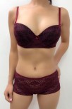 Kadın Bordo Push-up Şortlu Dantelli Sütyen Takımı – Modern, Konforlu Ve Günlük Kombinlere Uygun