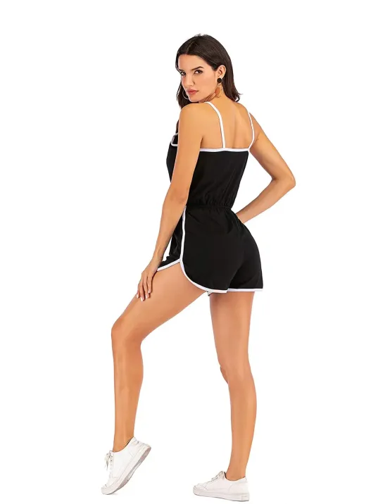 Kadın Siyah Beyaz Askılı Şık Tulum Gecelik – Modern Ve Şık Tasarım