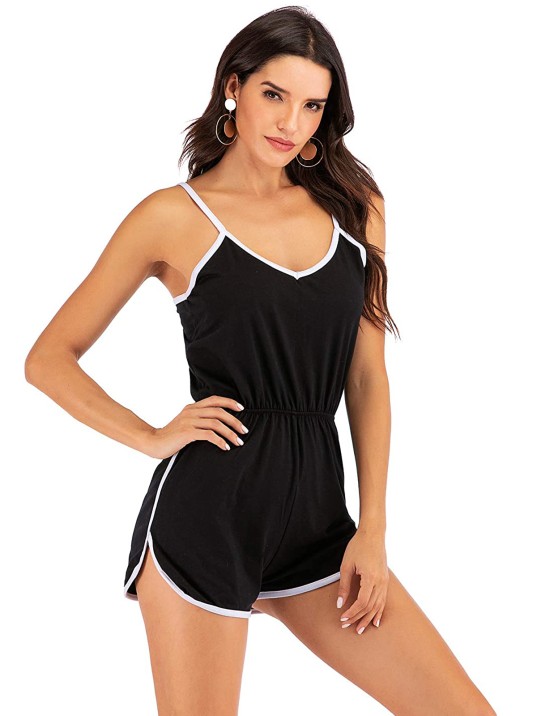 Kadın Siyah Beyaz Askılı Şık Tulum Gecelik – Modern Ve Şık Tasarım