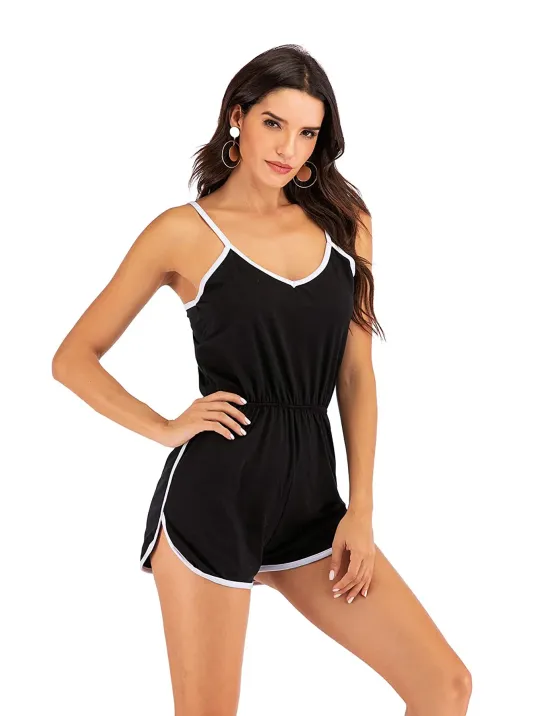 Kadın Siyah Beyaz Askılı Şık Tulum Gecelik – Modern Ve Şık Tasarım