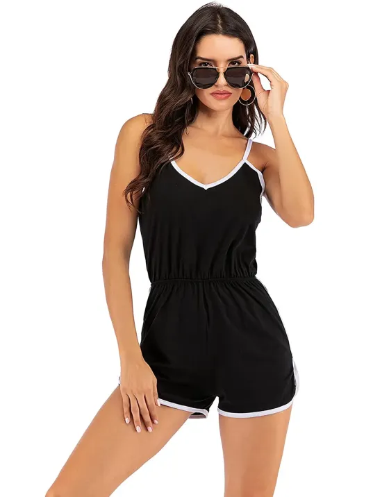 Kadın Siyah Beyaz Askılı Şık Tulum Gecelik – Modern Ve Şık Tasarım