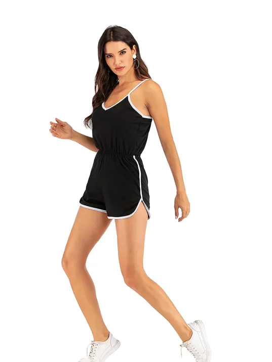 Kadın Siyah Beyaz Askılı Şık Tulum Gecelik – Modern Ve Şık Tasarım