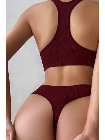 Kadın Bordo Desteksiz Seamless Tangalı   İç Çamaşır  Takımı
