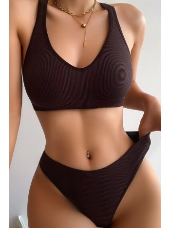 Kadın Kahverengi Desteksiz Seamless Tangalı İç Çamaşır Takımı – Modern, Konforlu