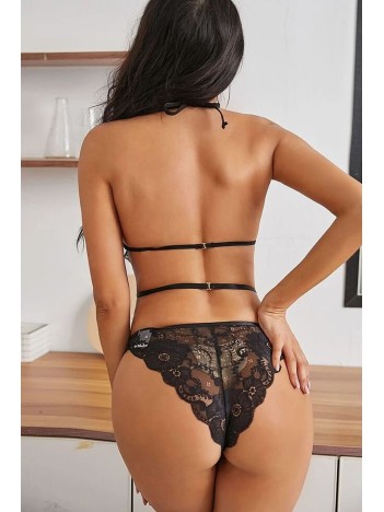 Kadın Siyah Dantel Çapraz İpli Bralet Sütyen Takım – Modern, Konforlu ve Günlük Kombinlere Uygun