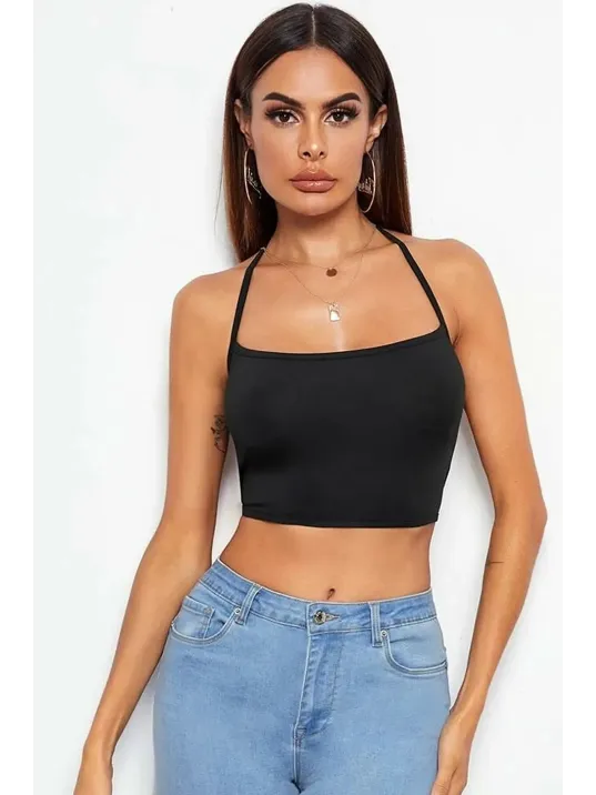 Kadın Siyah Belden Bağlamalı Şık Büstiyer – Modern Ve Şık Tasarım