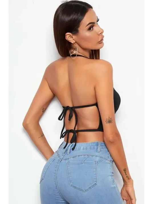 Kadın Siyah Belden Bağlamalı Şık Büstiyer – Modern Ve Şık Tasarım