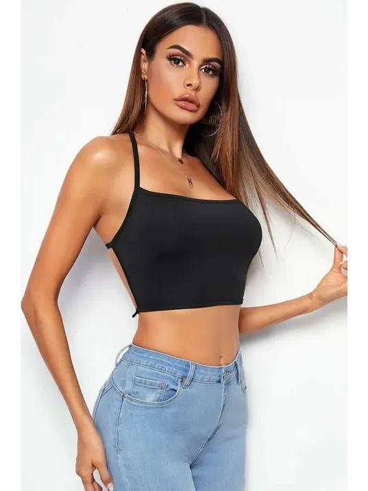 Kadın Siyah Belden Bağlamalı Şık Büstiyer – Modern Ve Şık Tasarım