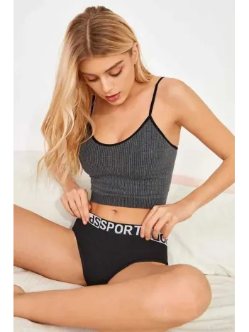 Kadın Anstrasit Gri İp Askılı Crop Top Bluz