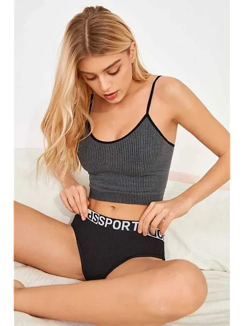Kadın Anstrasit Gri İp Askılı Crop Top Bluz